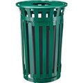 Global Equipment Outdoor Steel Slatted Trash Can W/Access Door   Flat Lid, 36 Gallon, Green 261940GN